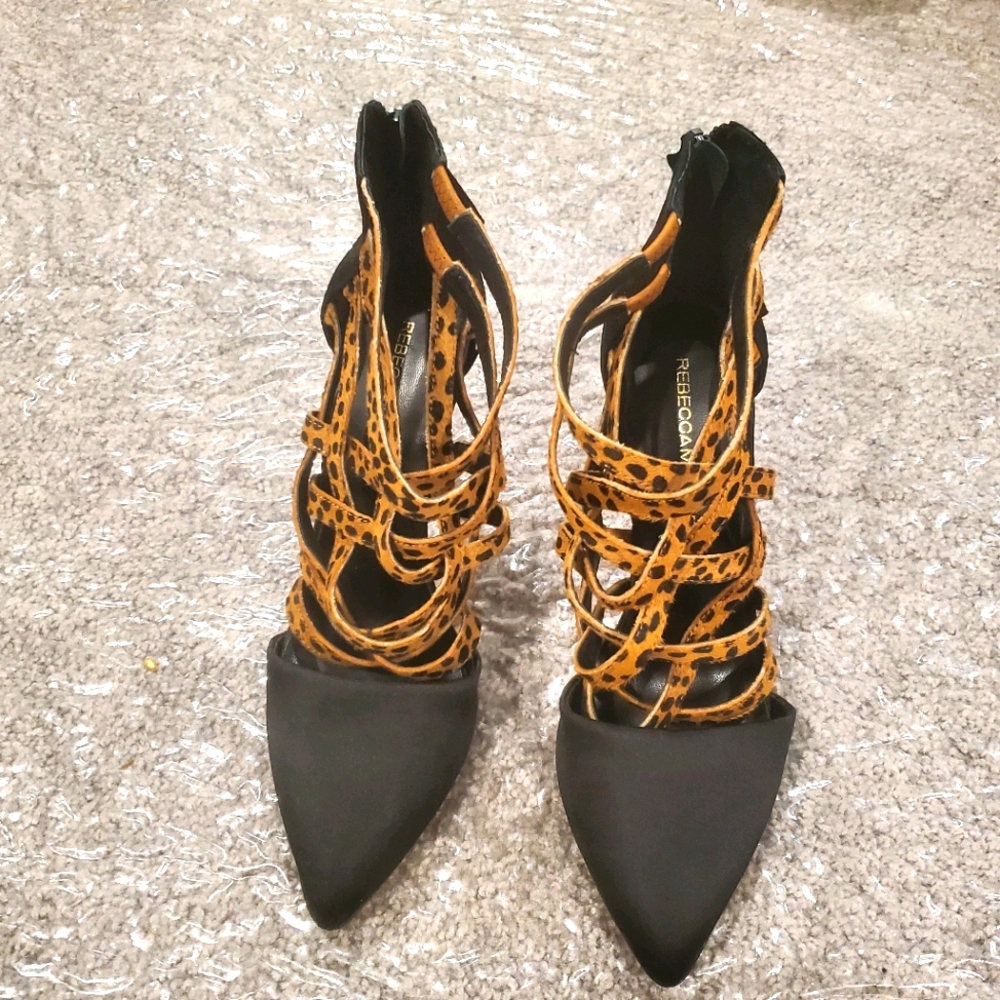 Rebecca Minkoff pointed toe animal print heels